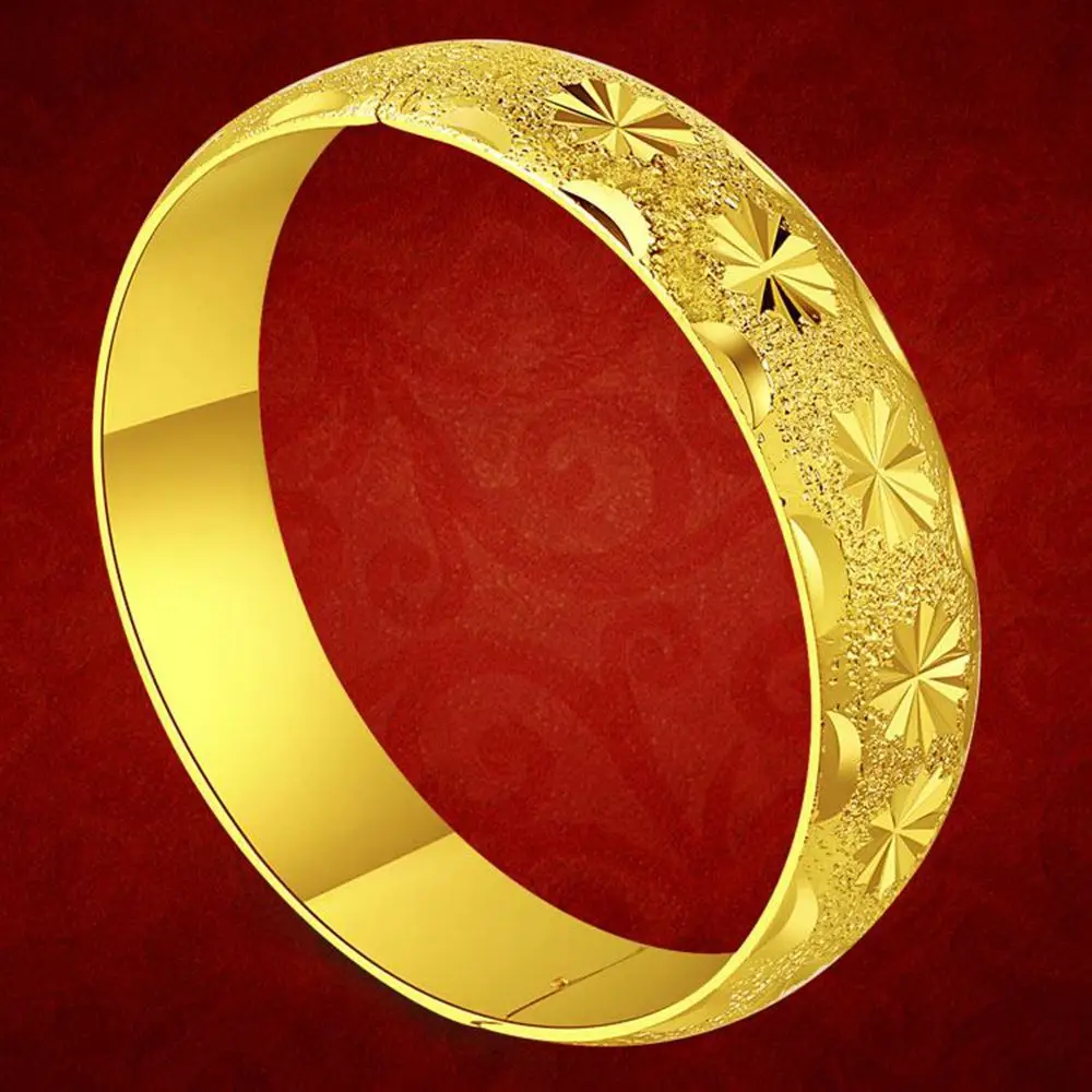 

Classic Carved Bangle Wedding Womens Accessories Gold Filled Solid Lady Dubai Bangle Bracelet Jewelry 6mm,8mm,10mm,15mm wide