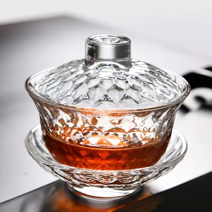 Стеклянная супница gaiwan, 100 мл/130 мл/150 мл, силиконовая чашка с высоким бором, чашка с крышкой, блюдце, Набор чашек, китайская супница, чайные сервизы - Цвет: Pattern B