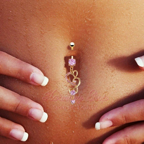 

2018 New Arrivals Cute Pink Hearts Piercing Navel AAA Ziron Belly Button Ring Piercing Body Jewelry Belly Bar Belly Piercing