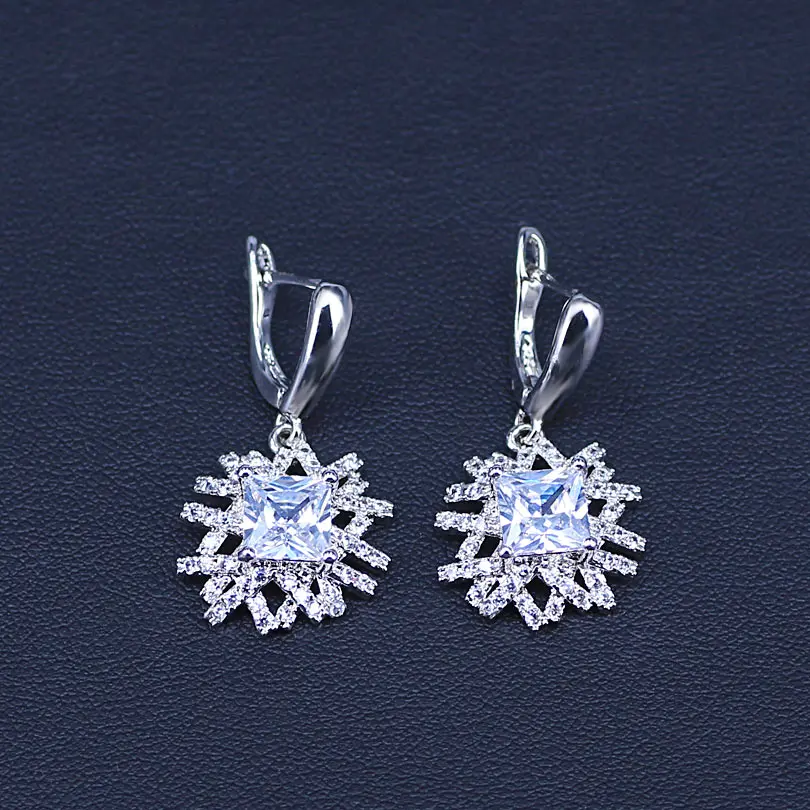 Israel Style Square Cubic Zircon Silver Color Bridal Jewelry Sets For Women Earrings Necklace Pendant Ring Bracelets | Украшения и