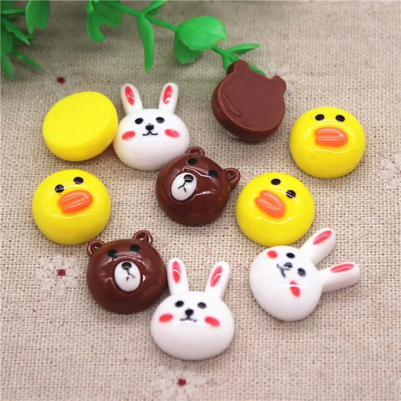 

20pcs Cute Mix Patterns Resin Bear Duck Rabbit Miniature Flatback Cabochon Art Supply DIY Craft Scrapbooking,17mm