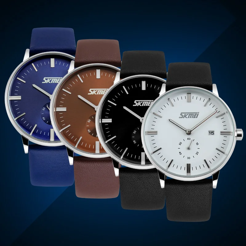 

SKMEI 9083 Luxury Brand Watches Male fashion casual quartz watch Classic genuine Leather Strap men wristwatch Relogio Masculino