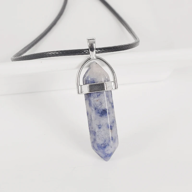 Natural blue spot jasper Tumbled Stone Hexagonal Column Reiki Pendulum Pendant Healing Mineral Quartz Crystals kids Home Decor | Дом и сад