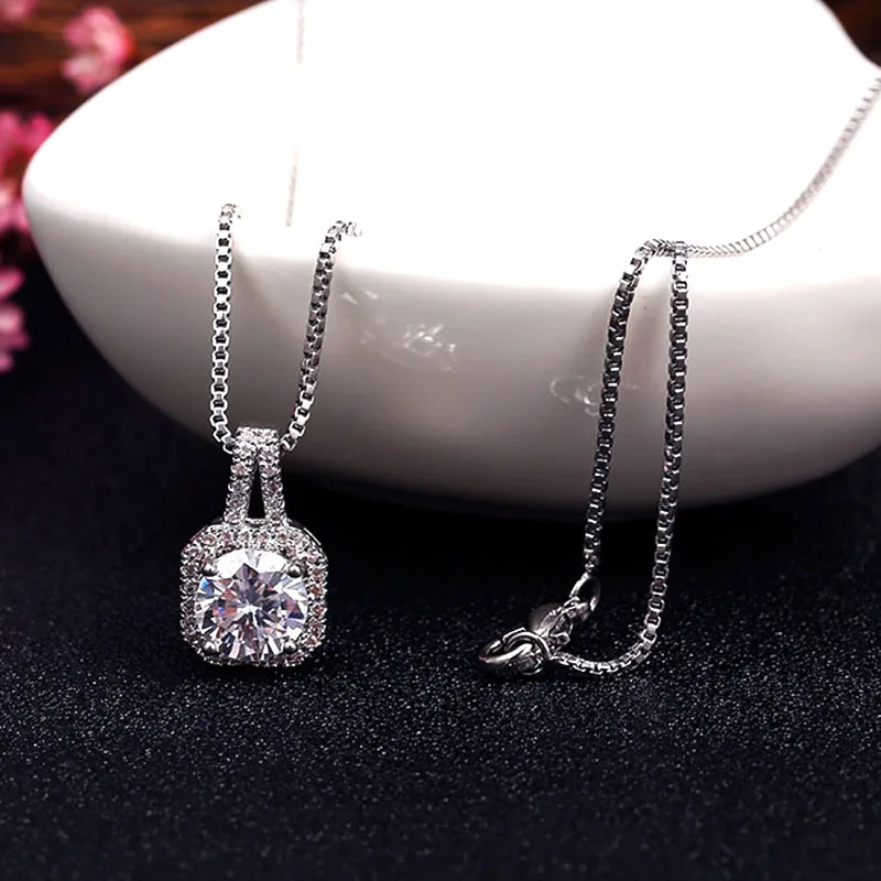 Блестящие 2 карат CZ камень ожерелья и кулоны AAA + кубический цирконий белые Чокеры