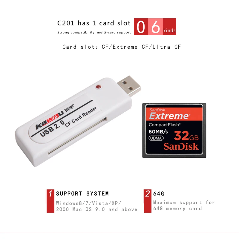 Kawau C201 кард ридер USB 2 0 Максимальная поддержка карты 64 Гб адаптер с слот для карт