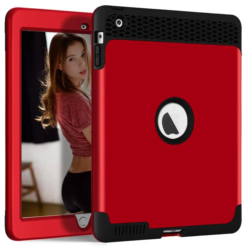 red Для Apple ipad 2 3 4 чехол сверхмощный Гибридный армированный ПК+ Силиконовый детский противоударный защитный чехол для нового ipad 2 ipad 4 - Цвет: red