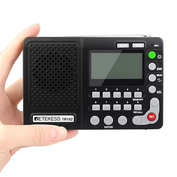 Retekess TR102 портативное радио FM/AM/SW World Band FM Радио MP3 плеер REC рекордер с таймером сна черный приемник рекордер
