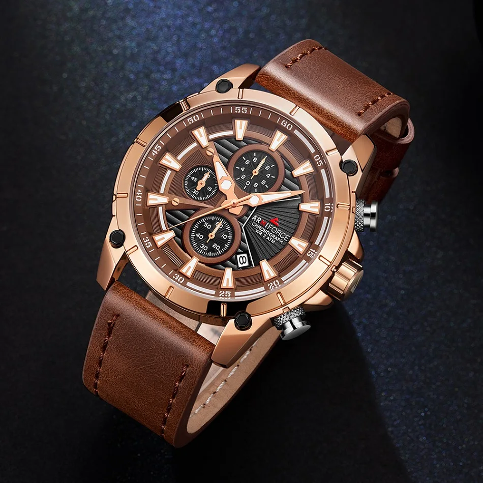Reloj Hombre ARMIFORCE мужские часы Топ бренд класса люкс Relogio Masculino военные кожаные часы с хронографом кварцевые наручные часы
