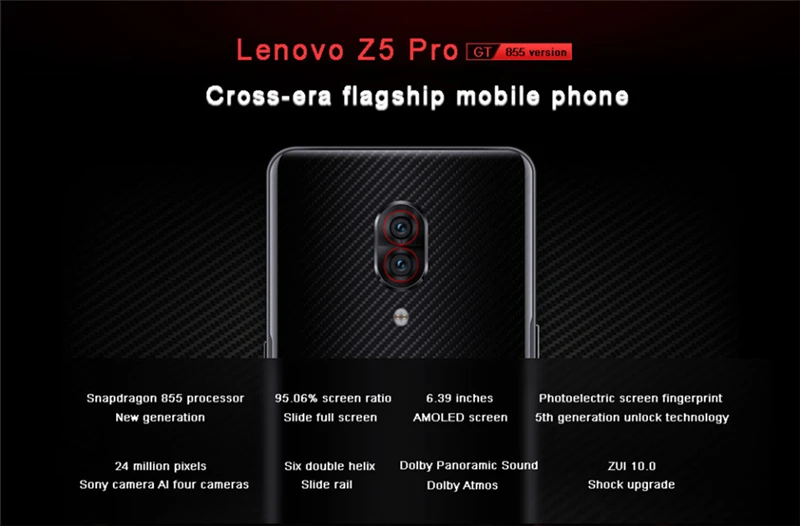 Мобильный телефон lenovo Z5 Pro GT 855, 6,39 дюймов, 3350 МП, камера AI, встроенный экран, отпечаток пальца, Snapdragon855, аккумулятор мАч, смартфон