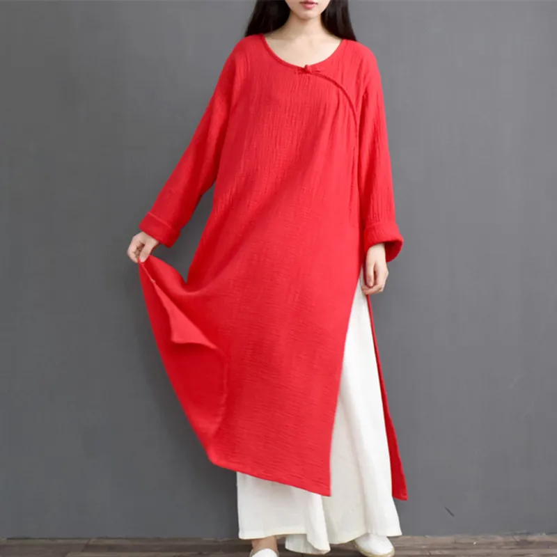 

L-5XL 6XL Women Vintage cotton Linen Dress 2020 Spring long Sleeve plus size long maxi Dress Oversized Vestidos Autunm dress