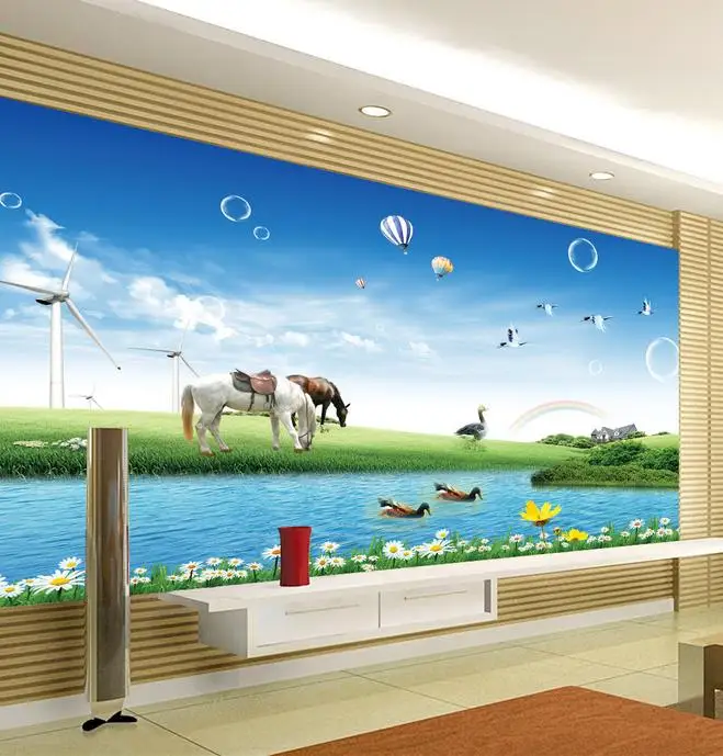 3d room wallpaper custom mural non-woven wall sticker prairie scenery horse neart river painting photo murals | Обустройство дома