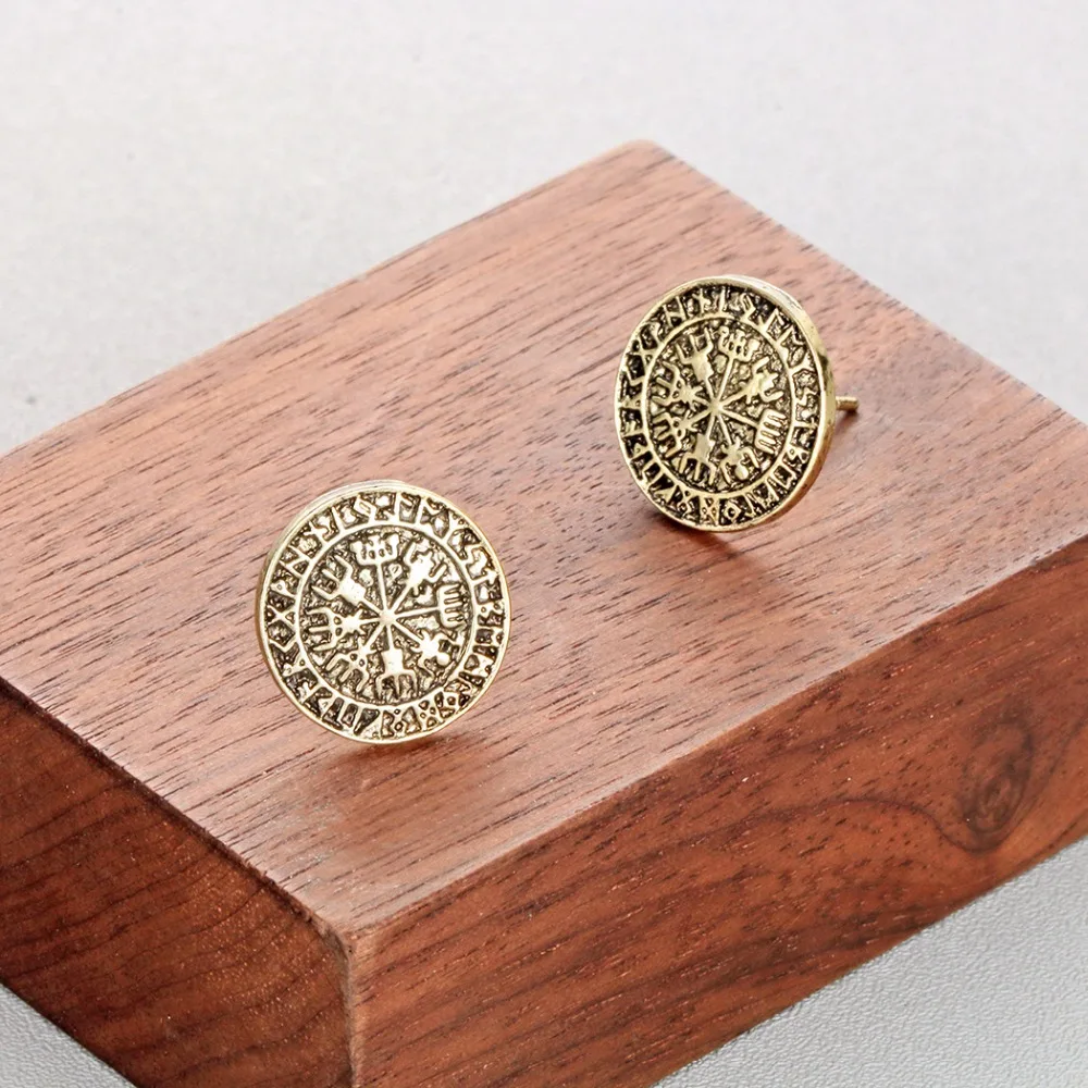 Серьги с компасом и рунами Vegvisir женские винтажные подвески Скандинавская