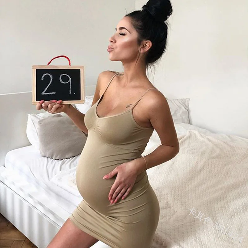 Summer 2019 New Suspension Belt Fashion Pure Color Button Pregnant Women's Skirt Home Leisure Close-fitting Large Size Dresses | Женская