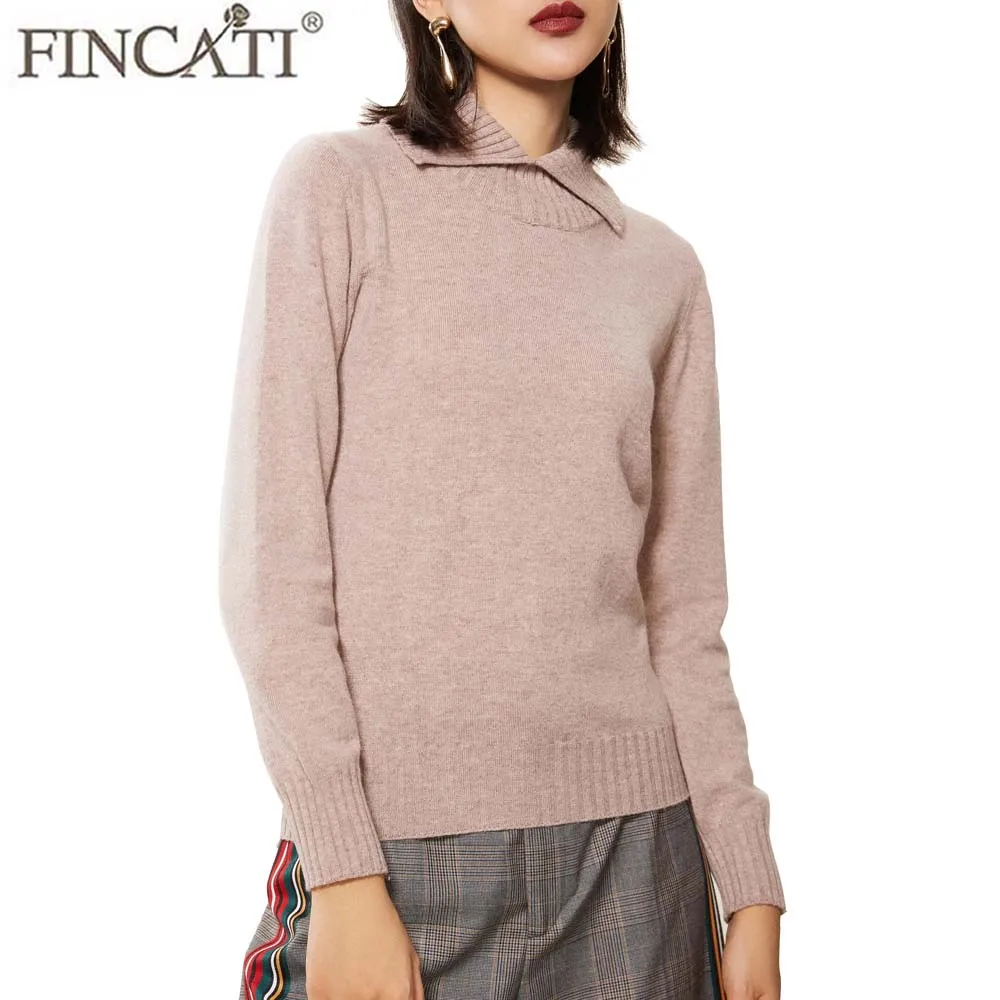 

Women's Jersey Pure Cashmere Bottom Shirt Turn-down Collar Warm Cozy Soft Autumn Winter Casual Pullover Tops Pulls Sweater