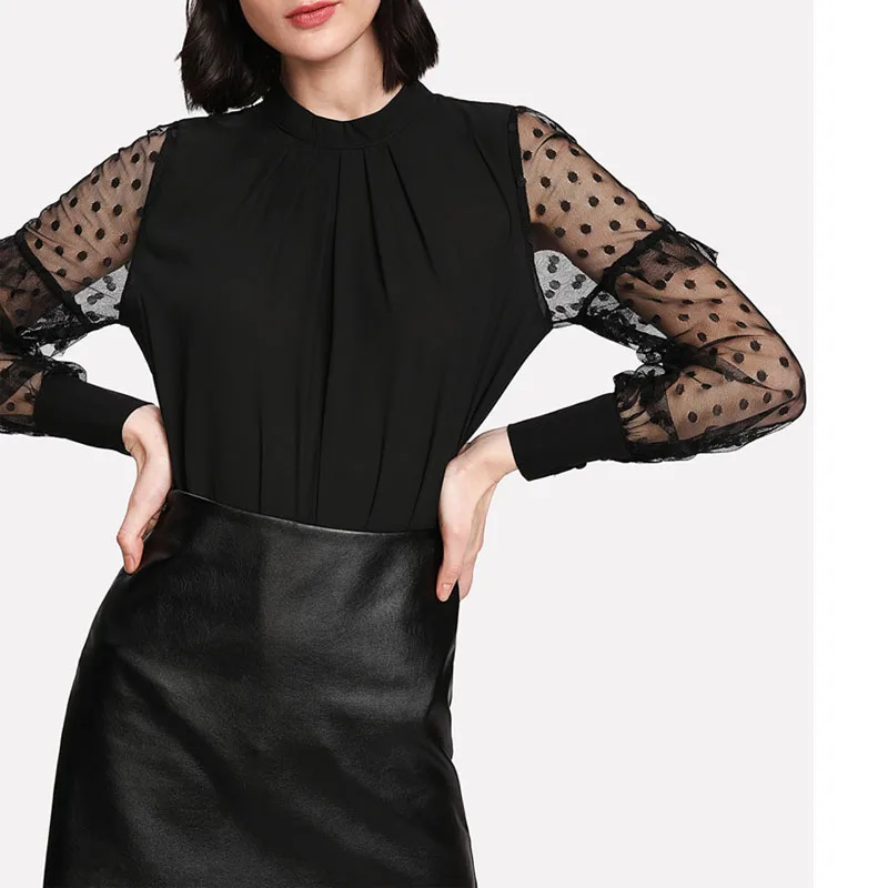 Spring Blusas Feminina Elegant Chiffon Blouses Women Sexy Casual Mesh Patch work Female Shirt Fashion Tops Ladies Lace Blouse |