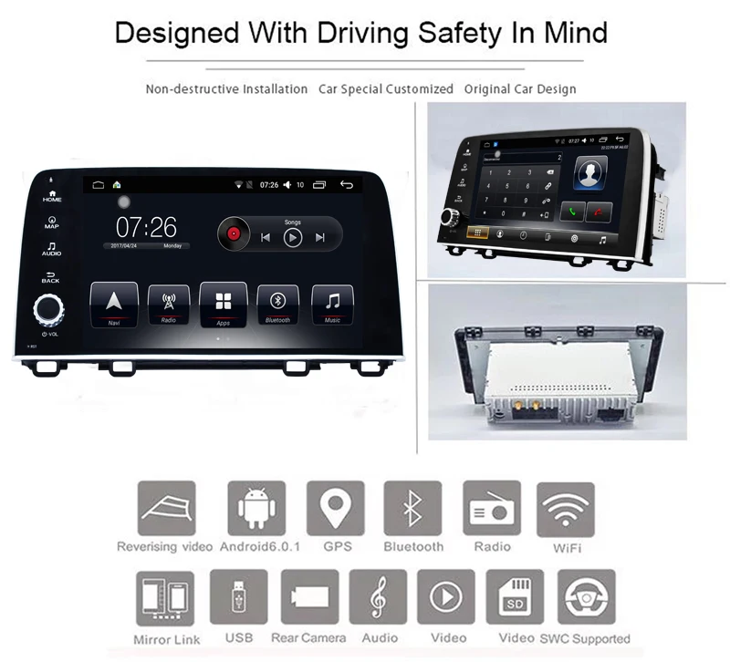Android 7 1 Din Автомобильный мультимедийный dvd плеер для Honda CRV 2017 GPS навигационная