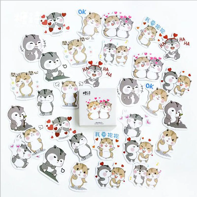 

45 PCS/box New Lovely Chipmunks Diary Paper Label Stickers Crafts And Scrapbooking Decorative Lifelog Sticker DIY Stationery