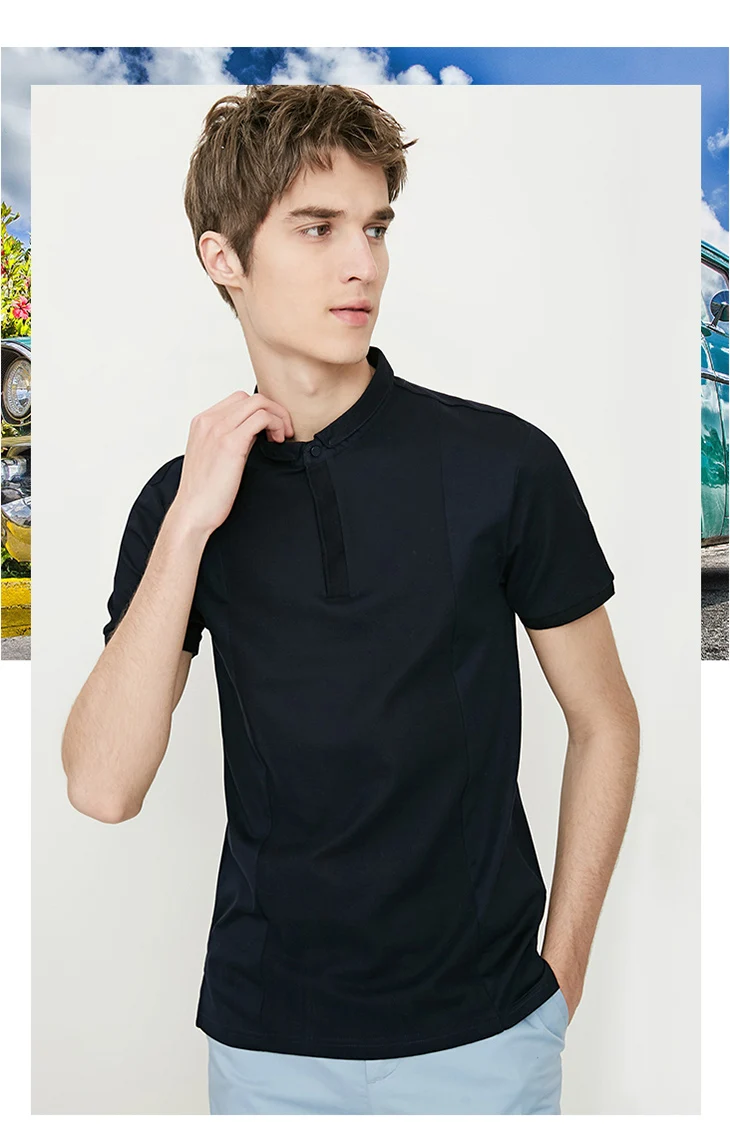 Отборный мерсеризованный хлопок стенд воротник slim fit бизнес досуг с коротким рукавом футболка S | 41823Z520