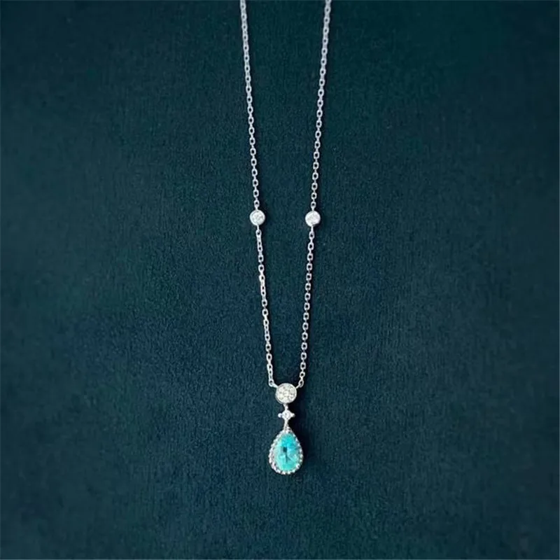Aazuo 18K желтое золото Капля воды Natual Paraiba Настоящее бриллиантовое ожерелье подаренное для женщин девушек помолвка Свадебная гирлянда цепь