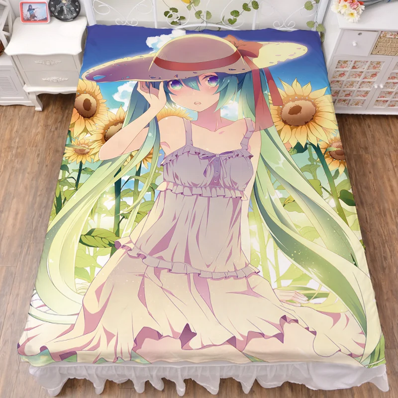 Новое обновление Аниме VOCALOID Хацунэ Мику Сексуальная девушка персонаж Молоко волокна простыня и фланель одеяло летнее одеяло 150x200 см - Цвет: 12