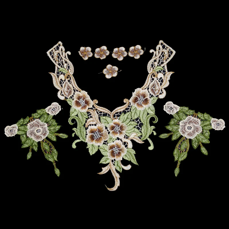 1 комплект вышивка коричневые цветы кружево декольте ткань сделай сам свадебное