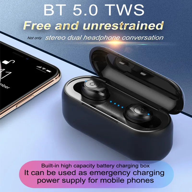 HYASIA Bluetooth 5.0 Earphone TWS Wireless Headphons BT Sport Handsfree Earbuds 3D Stereo Gaming Headset With Mic Charging Box |