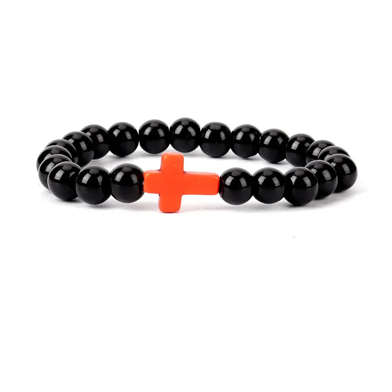 9 colors 8mm artificial crystal black light cross bracelet religious charm jewelry man woman handmade guard peace | Украшения и