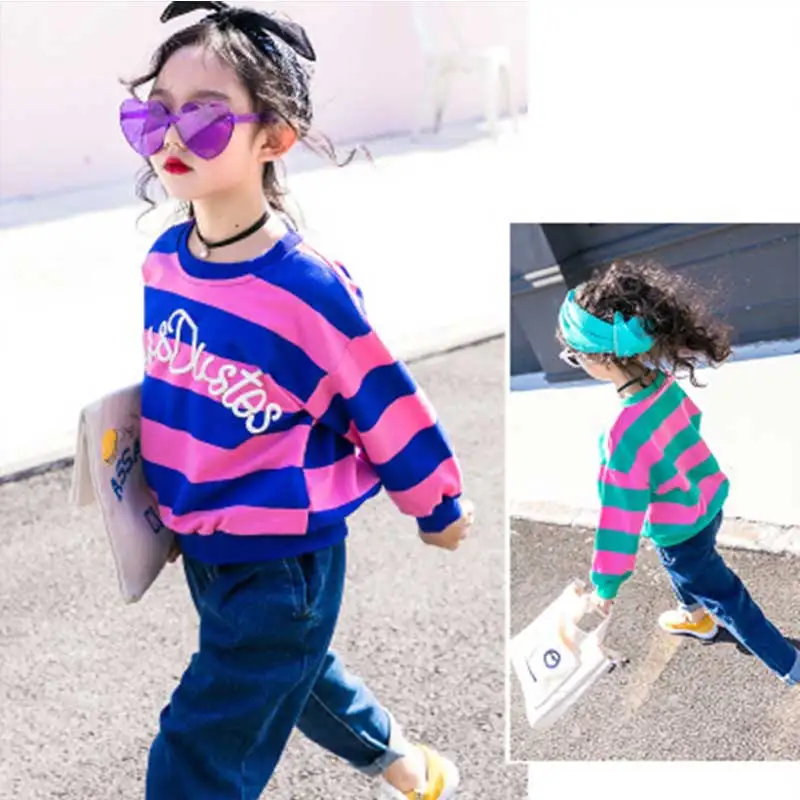 Осенний полосатый свитер для девочек детская одежда новинка 2019 модный Свободный