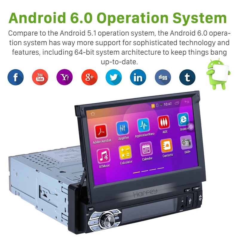 Harfey Android 6 0 универсальная 7 &quotHD система GPS навигации автомобильный стерео CD DVD