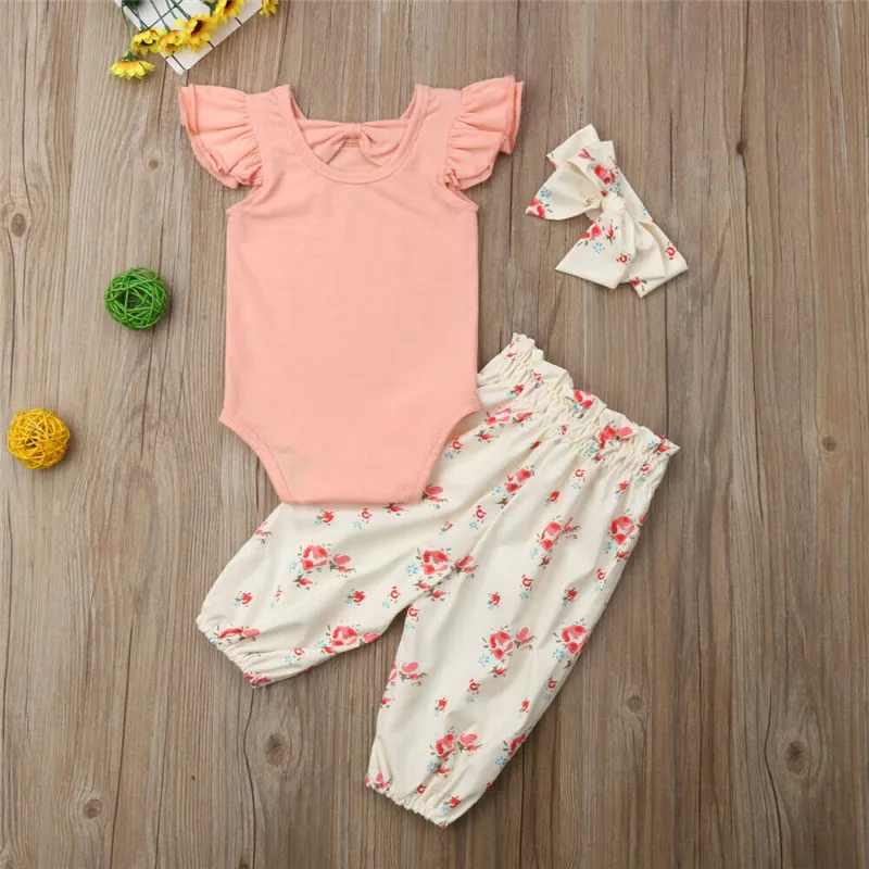 Комплекты летней одежды для маленьких девочек 3 предмета милый однотонный