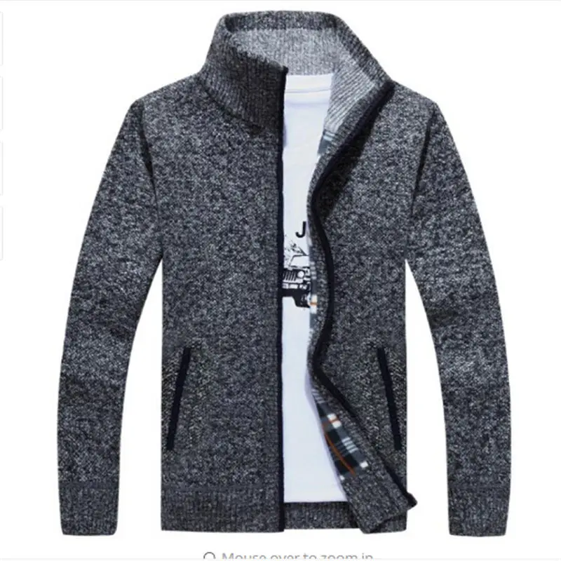 Новый мужской кардиган свитер с воротником мандарин длинный рукав толстый