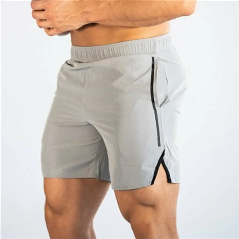 light grey Мужские дышащие шорты для фитнеса, бодибилдинга, модные повседневные спортивные мужские бегуны для тренировок, брендовые пляжные облегающие короткие штаны, размер M-XXL - Цвет: light grey