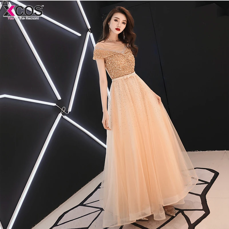 XCOS платье для выпускного вечера бисерный лиф Vestidos de fiesta largos elegantes Gala Линия