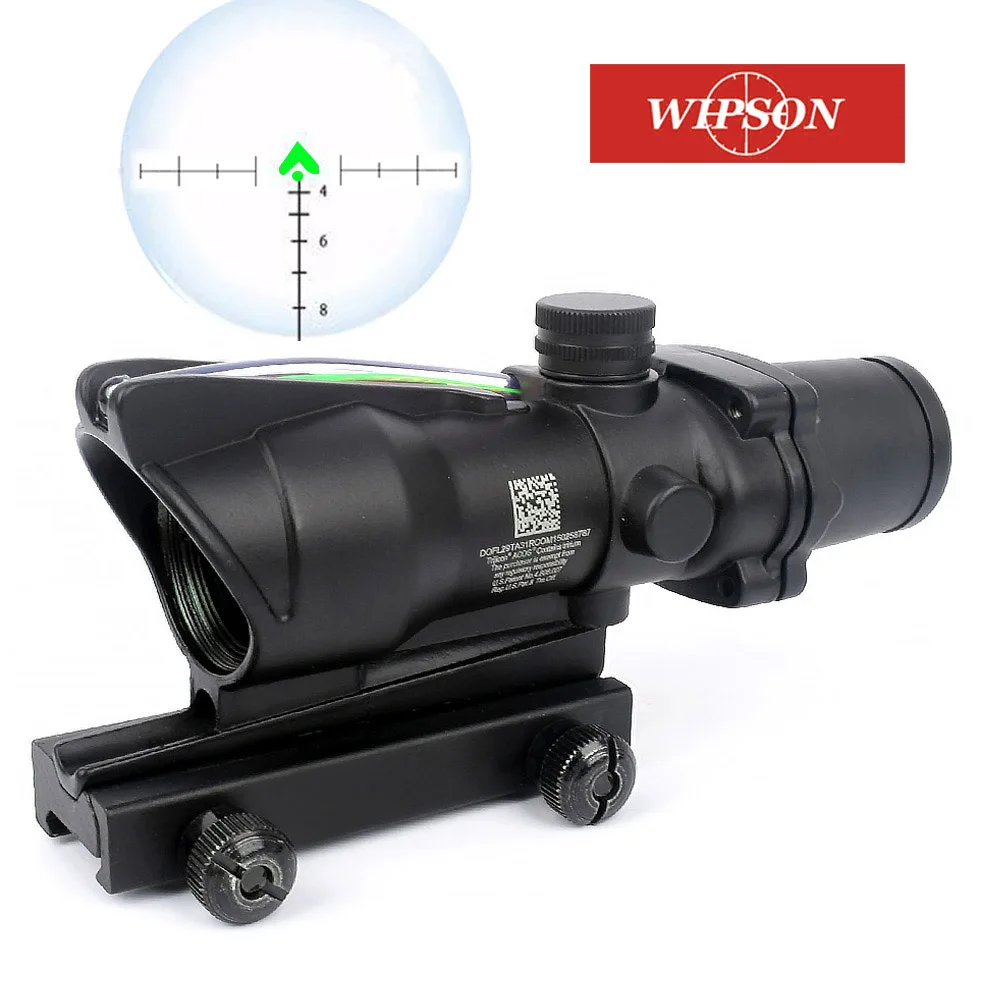 Green fiber Охотничий Прицел ACOG 4X32 оптика из настоящего волокна красный зеленый с подсветкой шеврон стекло травленая сетка тактический оптический прицел - Цвет: Green fiber