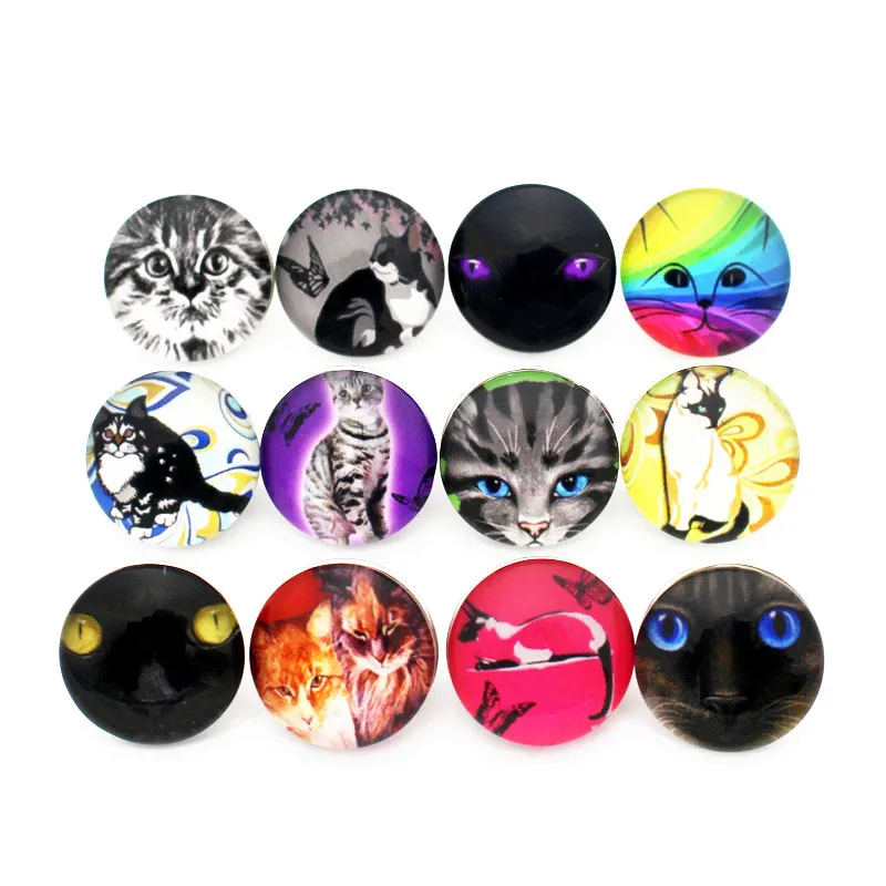 New Snap 12pcs/lot Cartoon Black Cat Glass Buttons Charms Fit 18mm Giger Button Bracelet&ampBangles DIY Jewelry | Украшения и