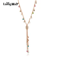 longway multicolor pendant tassel necklace women simulated pearl crystal gold color long necklace bijoux sne160128