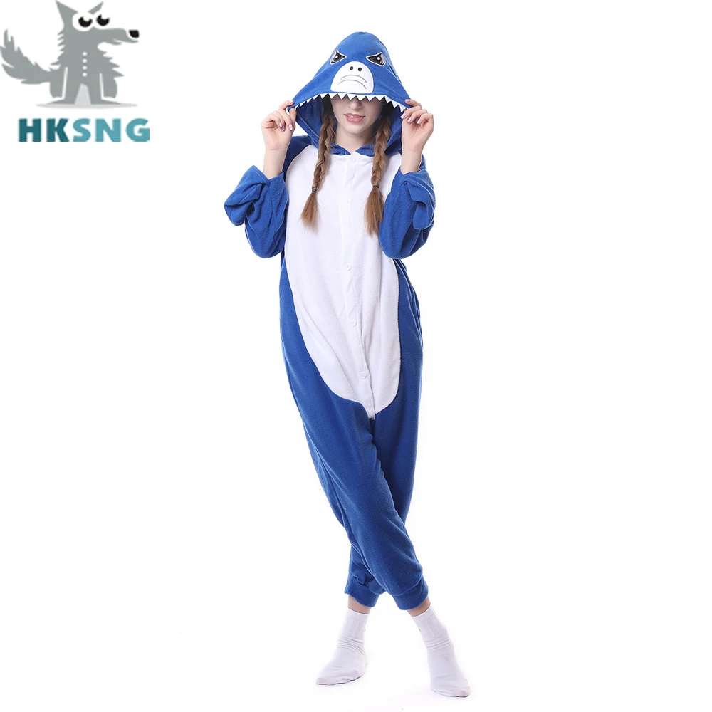 Новинка комбинезоны HKSNG для взрослых в виде животных синей акулы мультяшном