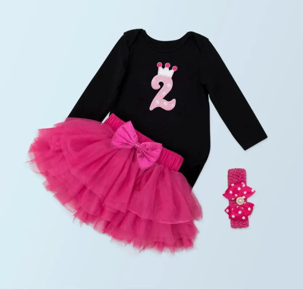 3 шт./компл. черный одежда с длинным рукавом для маленьких девочек второй Платье