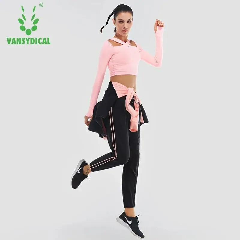 VANSYDICAL спортивные Йога комплект Для женщин Костюмы Бег куртка Брюки для девочек
