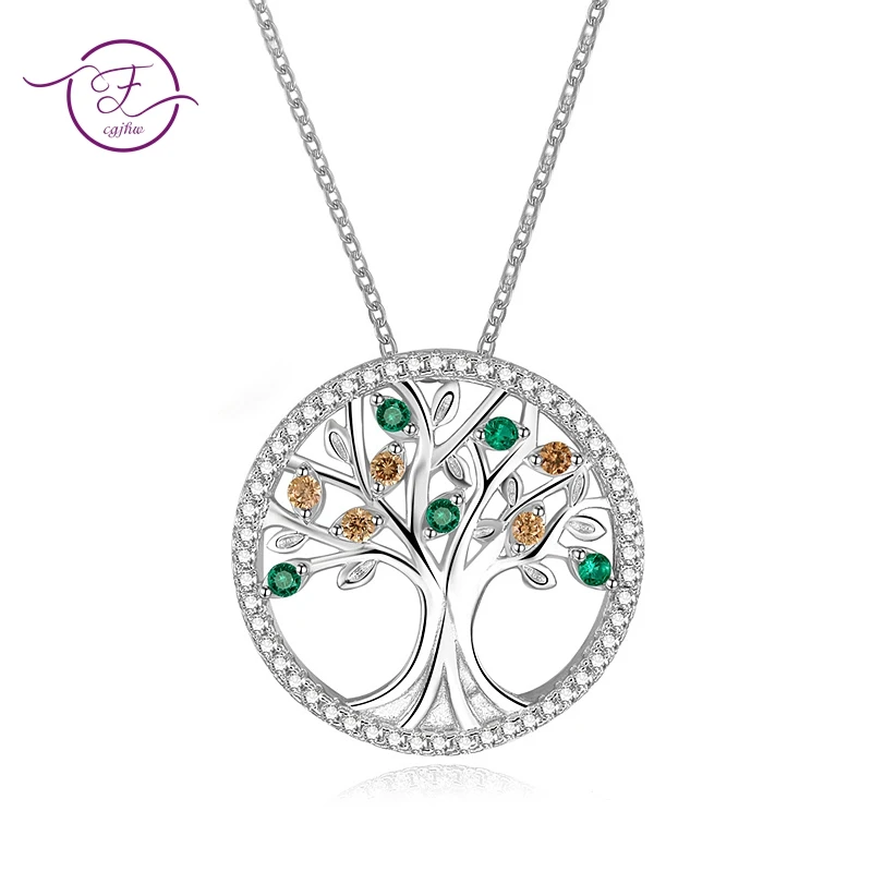 

Sterling Silver 925 Necklace For Women Fine Jewelry Tree of Life Colorful Pendant Cubic Zircon Korean Style Christmas Gifts
