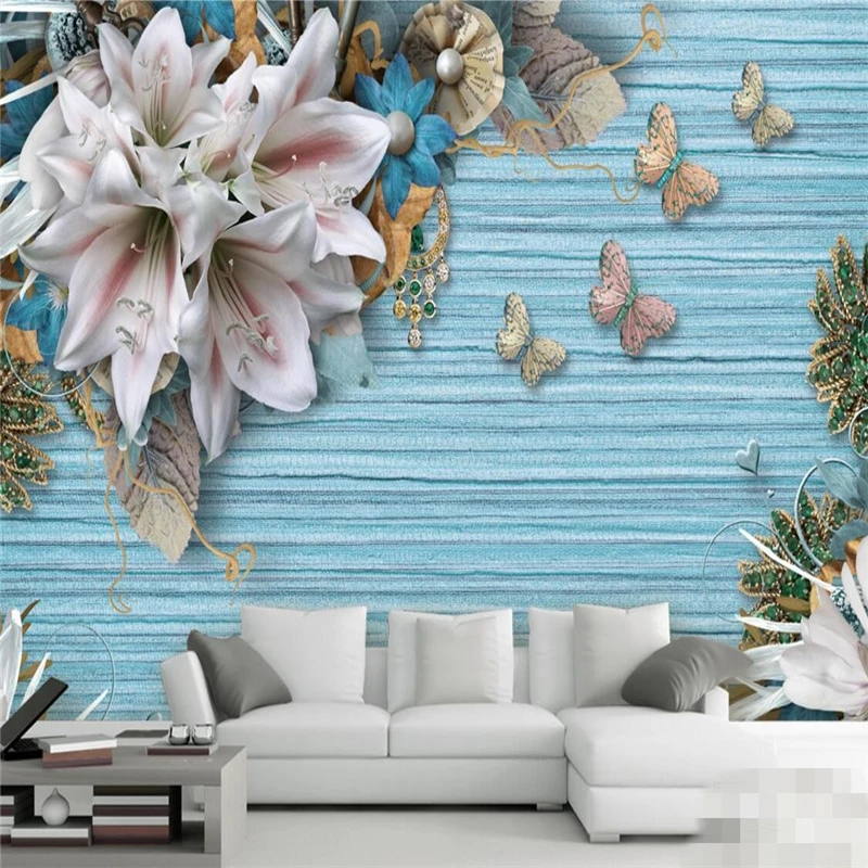 beibehang Wallpaper Mural Wall Sticker Mediterranean Retro Flower Jewelry TV Background papel de parede | Обустройство дома