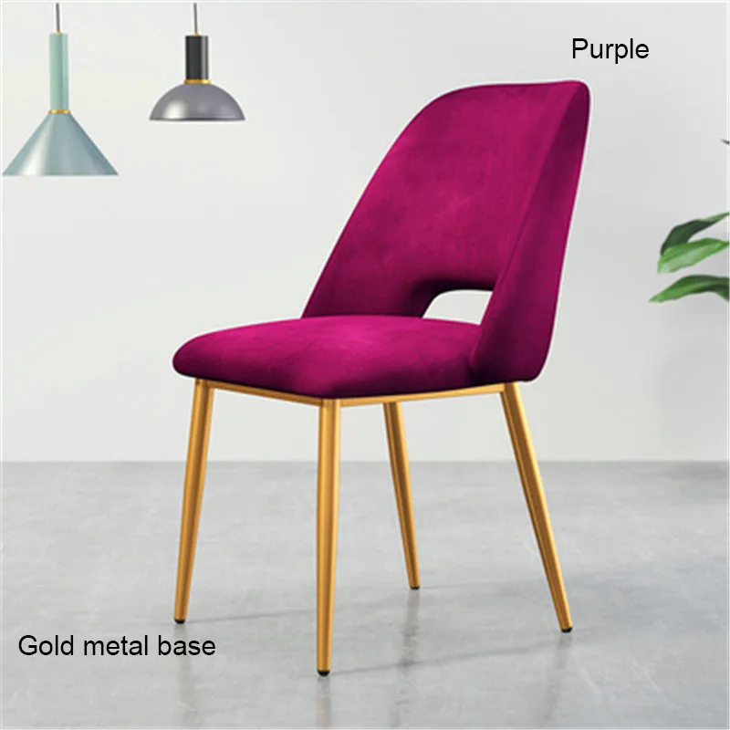 Gold base Purple Современный минималистичный скандинавский обеденный стул из нержавеющей стали, Повседневная мебель, домашний стул, ресторан, кухонный диван для кафе, стул для офиса - Цвет: Gold base Purple