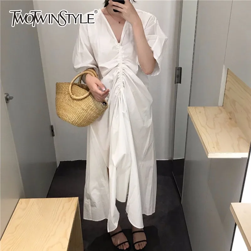 TWOTWINSTYLE Бандажное летнее платье с открытой спиной для женщин 2019 v-образный вырез