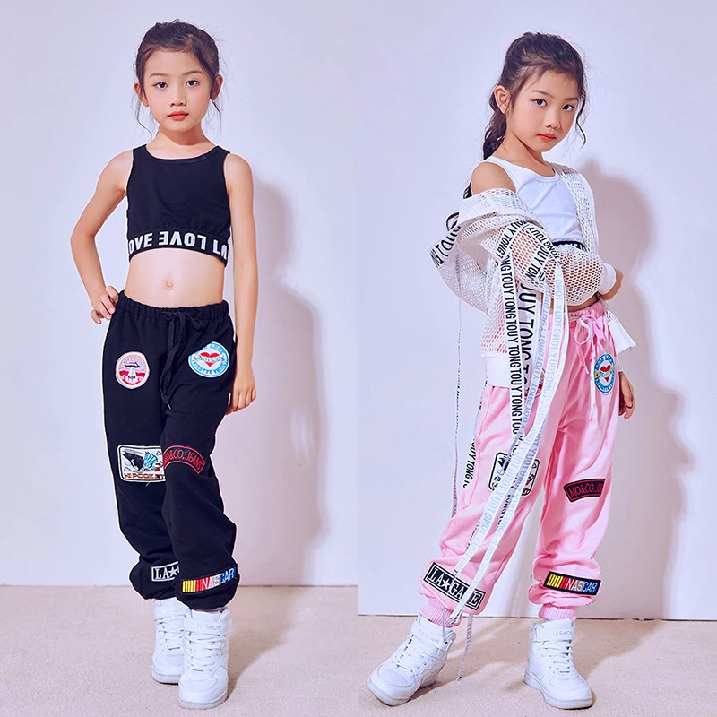 Новые модные черно-розовые брюки для джазового танца для детей, брюки хип-хопа для улицы, костюмные штаны, широкие повседневные спортивные брюки DL2469.