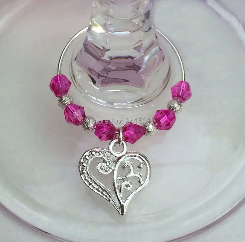 Free ship 20x hot pink mixed pattern hearts party wine glass charms markers Wedding Table decoration decorating vinos etiqueta | Дом и сад