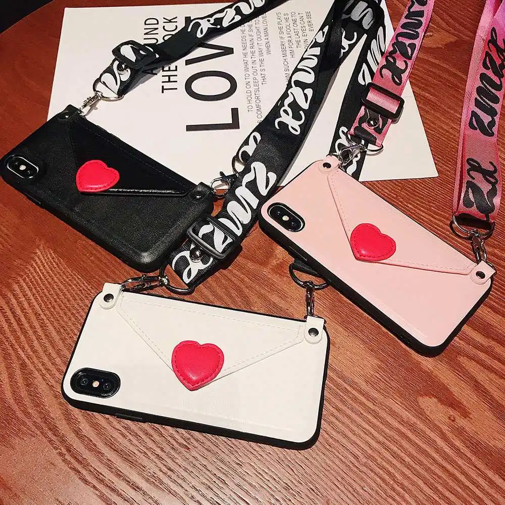 KISSCASE девчачий кожаный ремешок чехол для iPhone 7 8 Plus X XR XS MAX Lover Heart Holder Чехлы 6 6S Сумки
