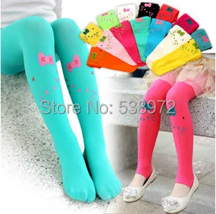 Hot-selling 10 Color Children Baby Kids Girls tights cute pants Knee lovely tattoo pantyhose girls velvet stocking | Мать и ребенок