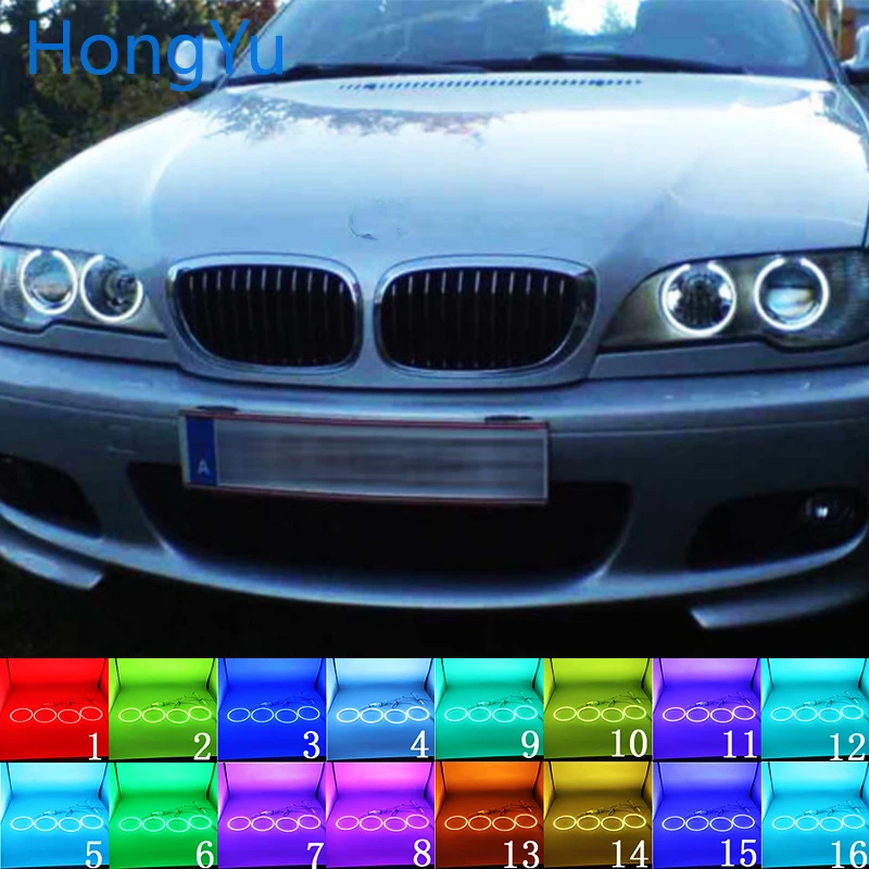 Latest Headlight Multi-color RGB LED Angel Eyes Halo Ring Eye DRL RF Remote Control for BMW 3 Series E46 2004 -2006 Accessories |