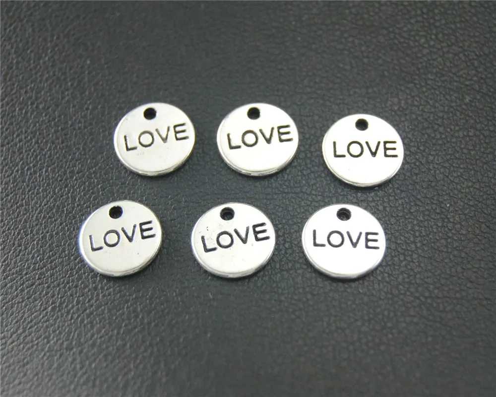 100pcs Silver Color Round Love Charm Tag DIY Handmade Jewelry Findings Accessories 9mm A1842 | Украшения и аксессуары
