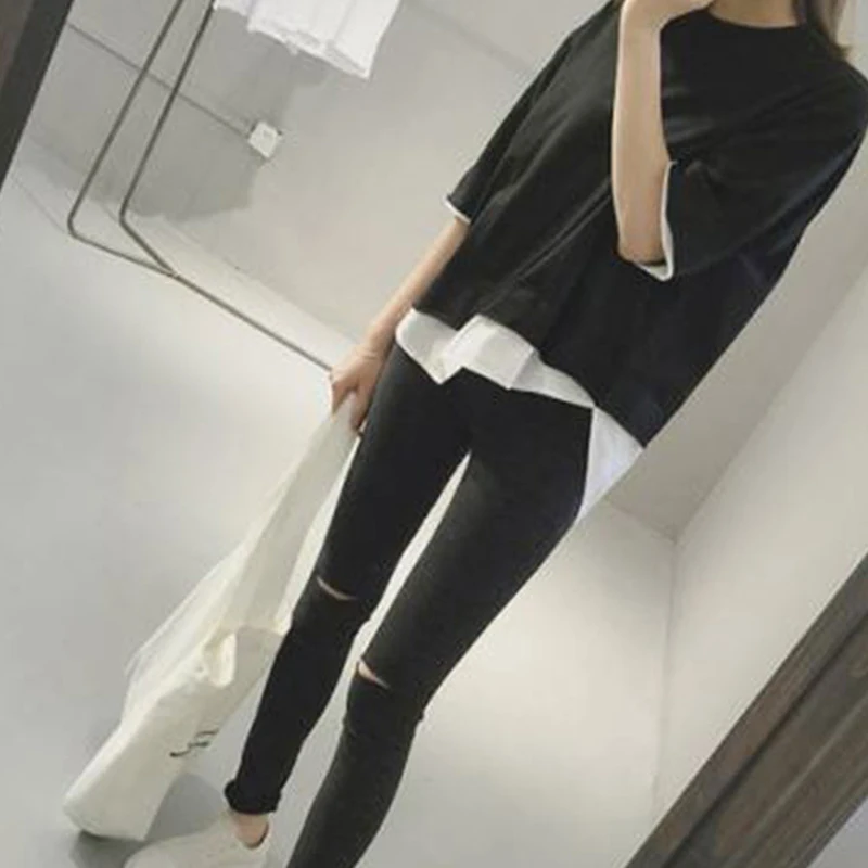 Женская футболка с коротким рукавом летняя свободная однотонная пятью точками